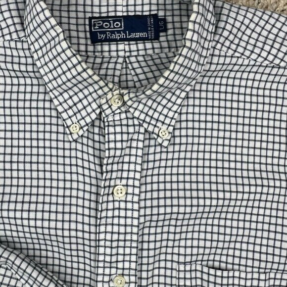 Polo Ralph Lauren Button Up Shirt Large Blue White Black Check Light Flannel - Picture 1 of 12
